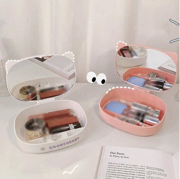 Miroir de maquillage avec rangement oreilles de chat